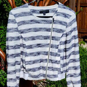 Sanctuary Zip Front Navy Blue White Stripe Cropped Small Jacket